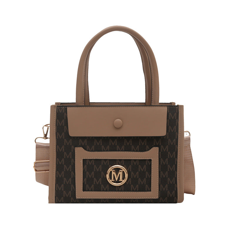 Women's Large Capacity Gilding Letters Western Style Printed Stitching Women's Shoulder Bag