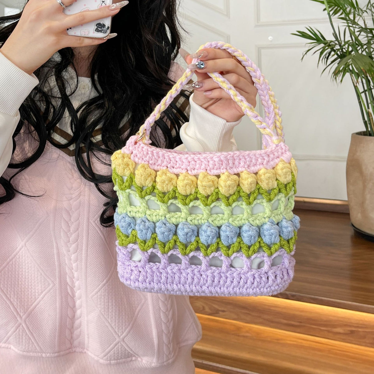 Tulip Hand-woven Material Homemade Summer Dopamine Bags