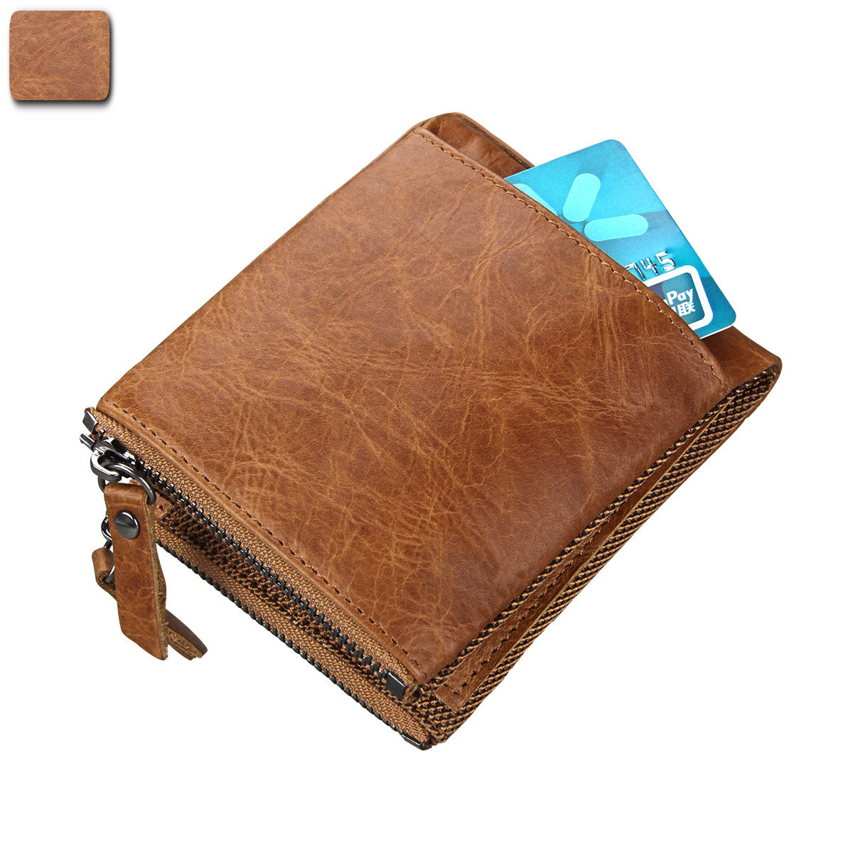 Men's Crazy Horse Cowhide Swiping Short Double Men's Wallets