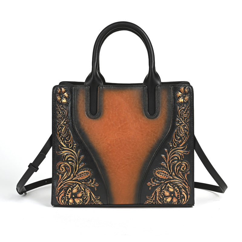 Women's First Layer Cowhide Leather Retro Embossing Women's Handbag