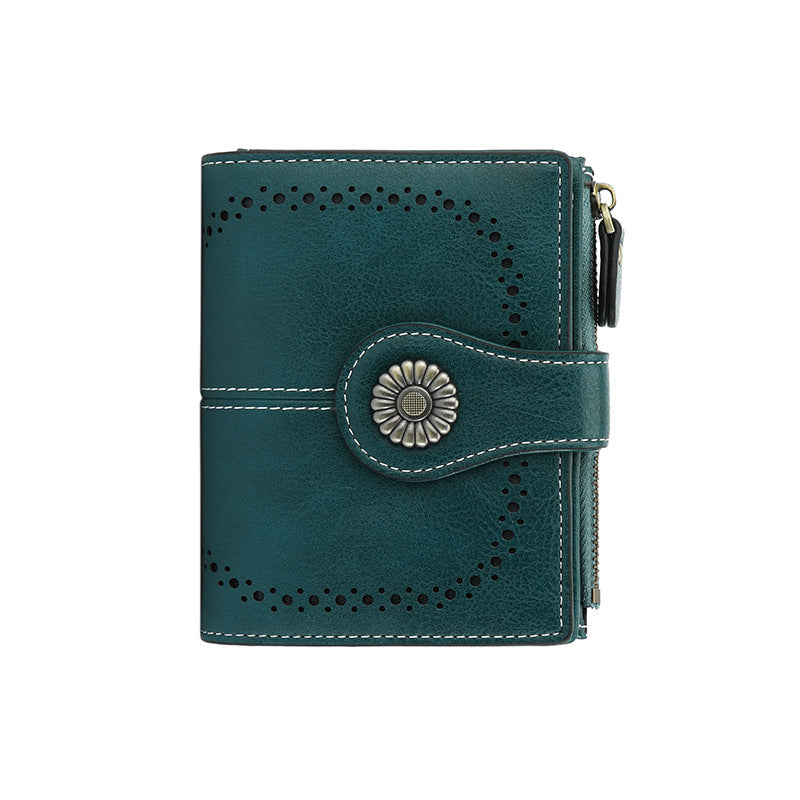 Women's Short Retro Oil Wax Skin Ladies Wallet