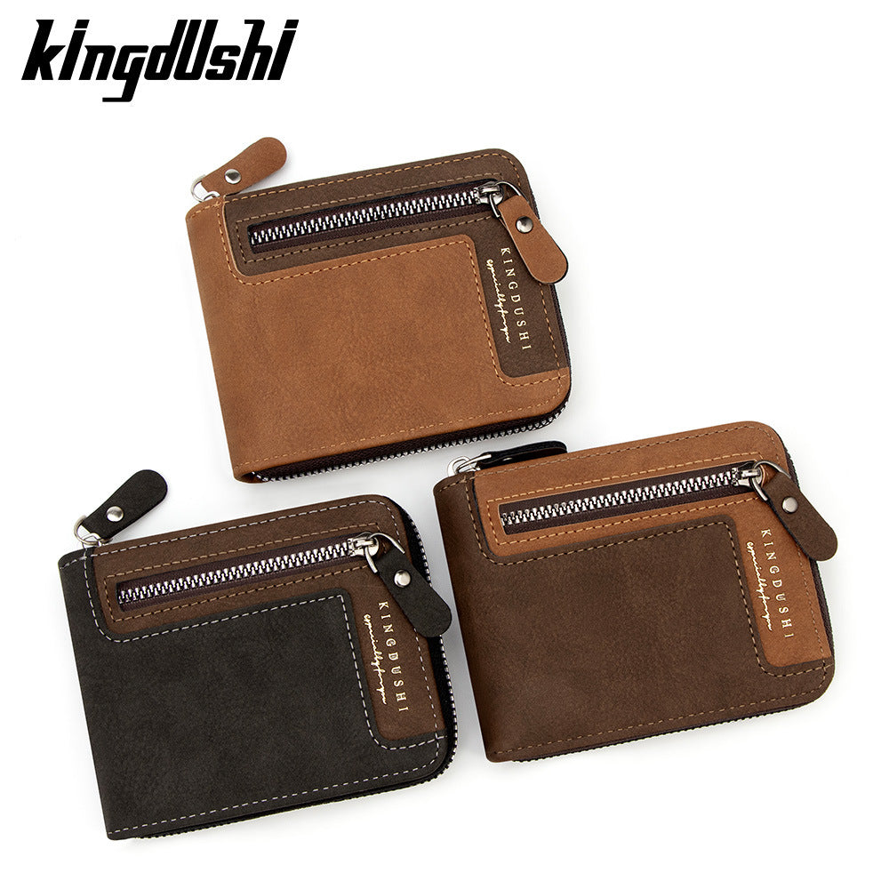 Men's Retro Short Stitching Multiple Slots Zipper Men's Wallet