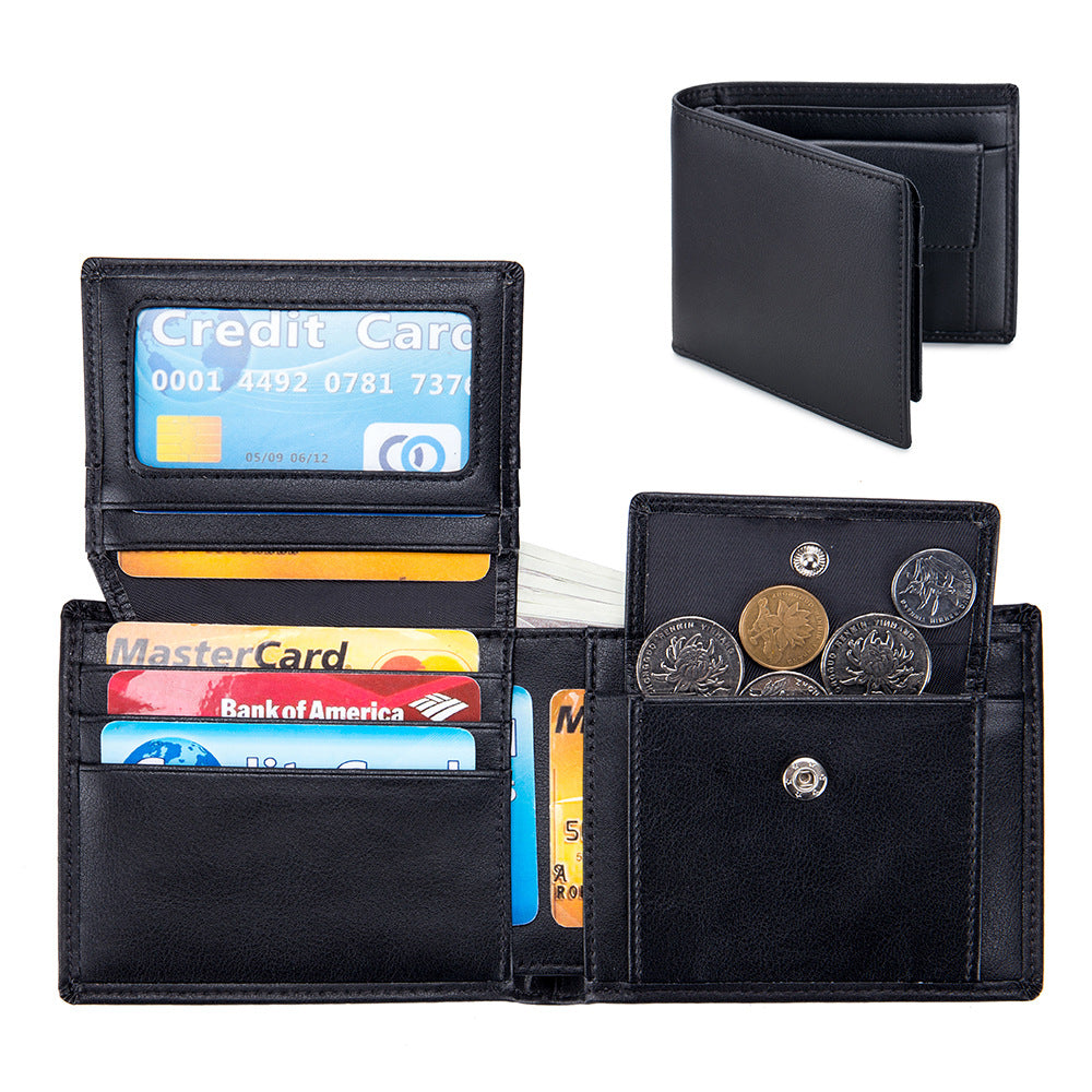 Durable Men's Genuine Leather Short Three-fold Men's Wallets