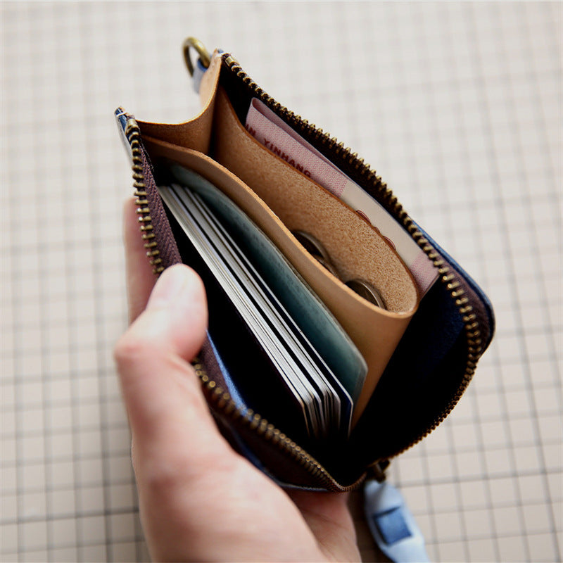 Men's Tanned Leather Cowhide Genuine Short Zipper Men's Wallets