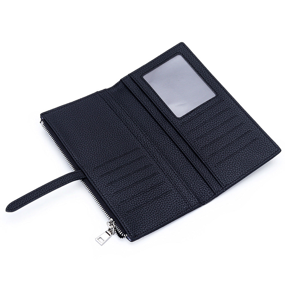 Leather Long Fashion Color Contrast Folding Large Capacity Multiple Ladies Wallet