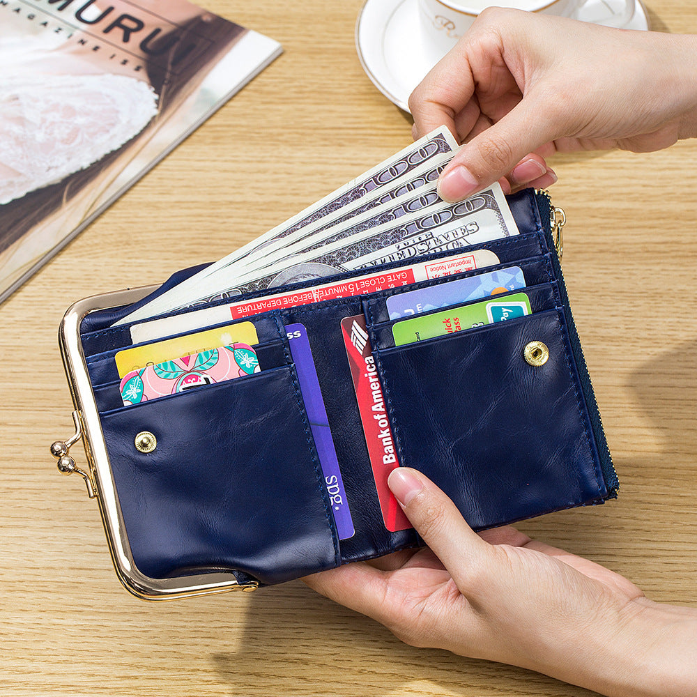 Women's Leather Retro Short Multifunctional Clip Simple Ladies Wallets