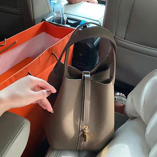 Women's Home Vegetable Basket Hand First Layer Cowhide Bags