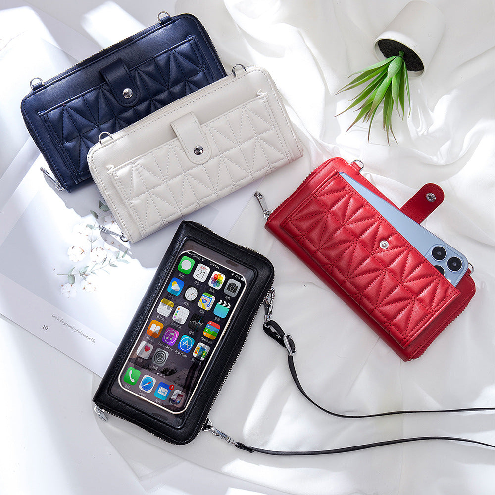 Women's Leather Embroidered Touch Screen Cell Clutch Phone Bags
