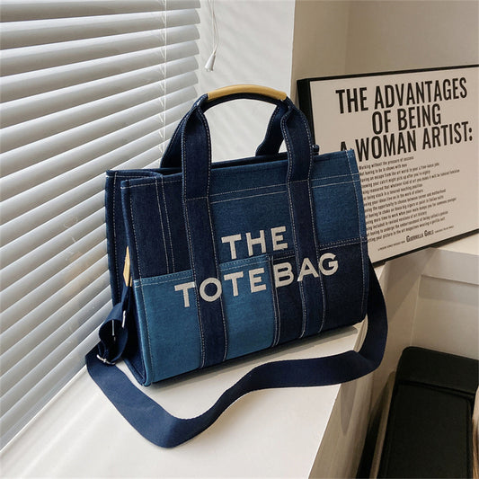 Women's Stitching Contrast Color Jean Large Capacity Handbags