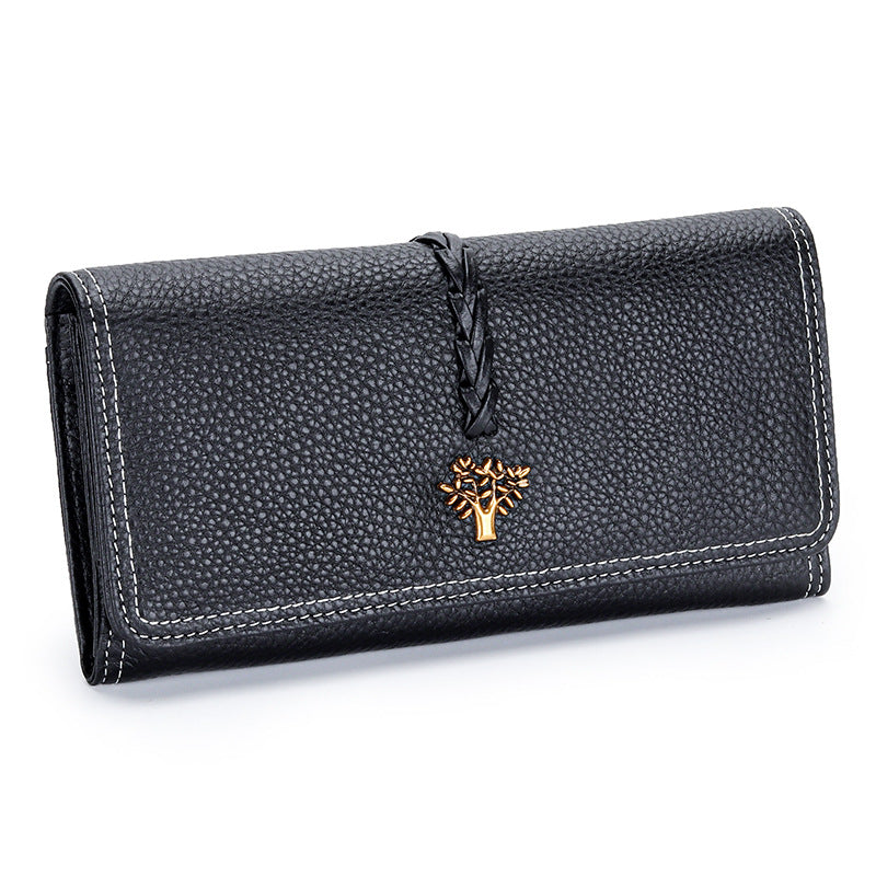 Women's Full Leather Long Genuine Tri Fold Large Capacity Hand Ladies Wallet