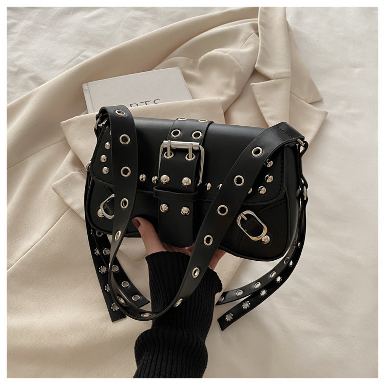 Women's Rivet Leopard Print Personality Design Motorcycle Underarm Women's Shoulder Bag