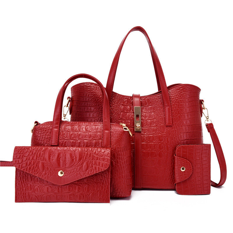 Women's Fashion Alligator Print Three-piece Set Mother Handbags