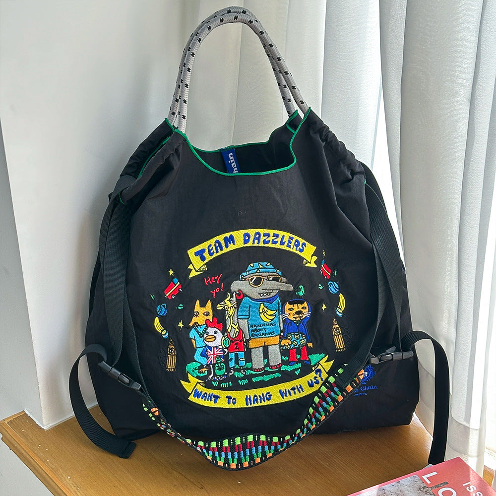 Nylon Needle Embroidered Fashion Commuter Large Capacity College Women's Shoulder Bag