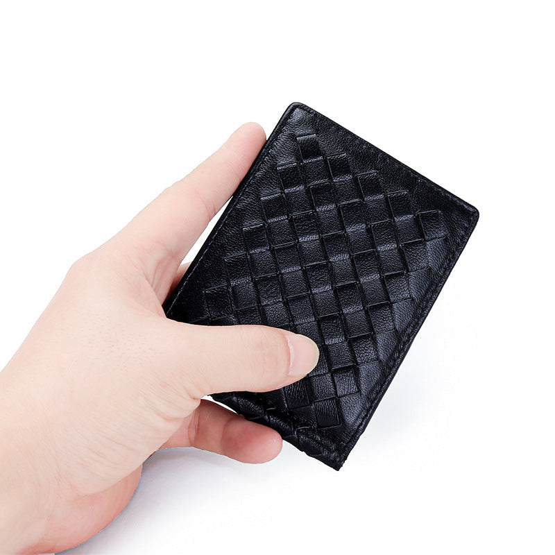 Women's & Men's & Authentic Leather Weave Gold Clip Ladies Wallets