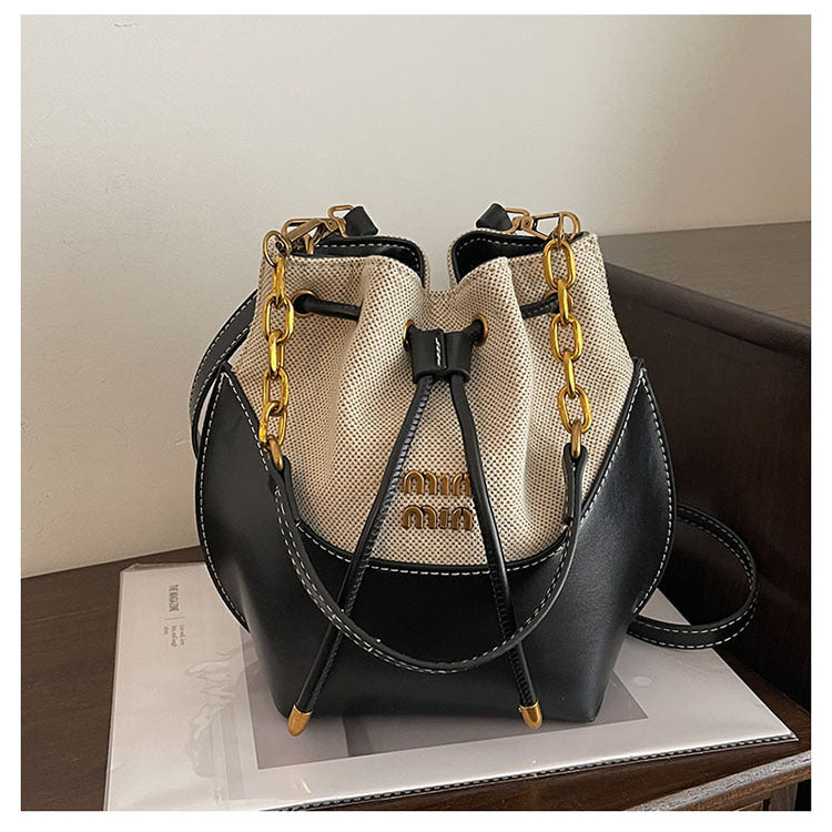 Canvas Contrast Color Stitching Portable Korean Style Bucket Bags