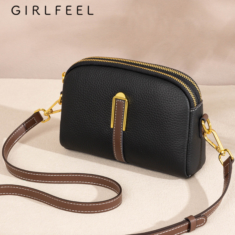 Women's Genuine Leather Contrast Color Top Layer Crossbody Bags