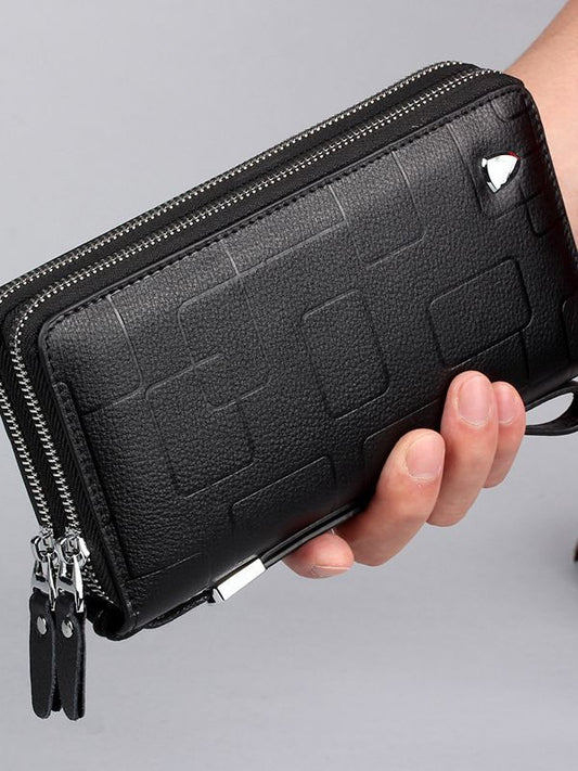 Men's Fashion Double Zip Clutch Long Genuine Men's Handbags