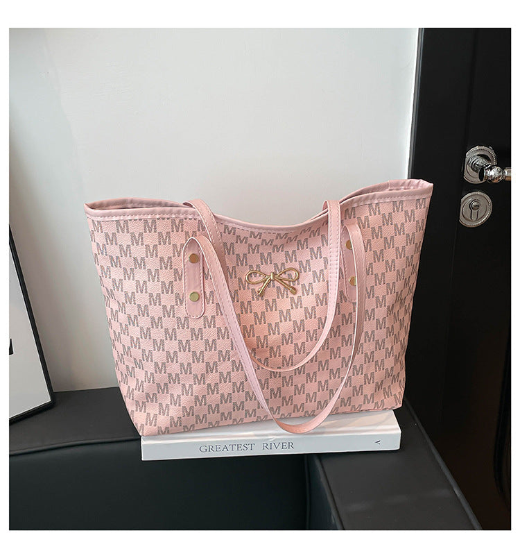Simple Printed Letters Fashion Large Capacity Bowknot Commuter Women's Shoulder Bag