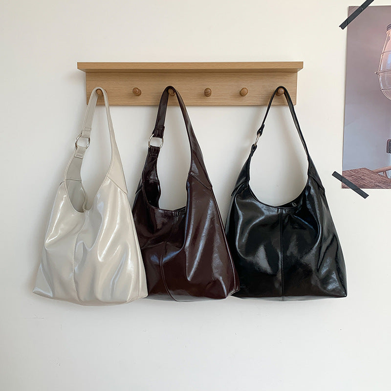 Women's Fashion Oil Wax Leather Large Capacity Soft Korean Style Tote Bags