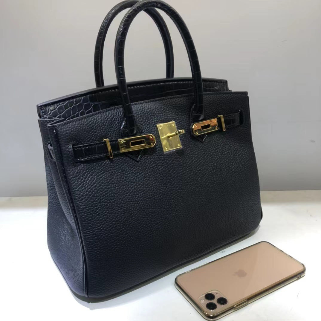 Women's Crocodile Pattern Cow Leather Color Matching Twist Women's Handbag