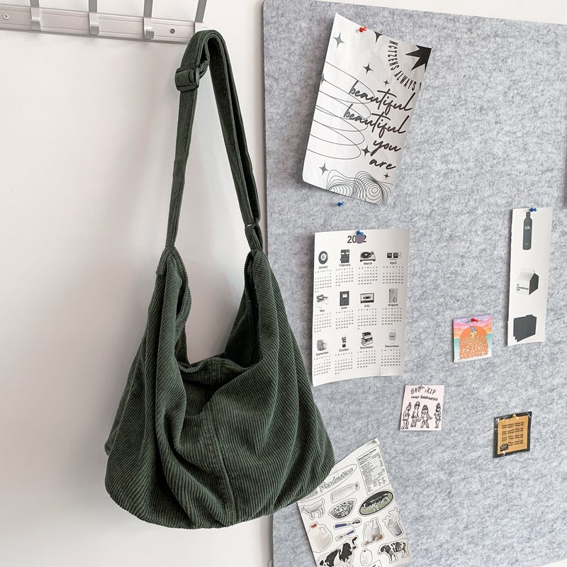 Corduroy Cloth Style Simple Literary Solid Color Shoulder Bags