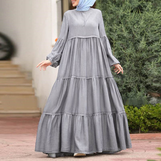 Women's Autumn Muslim Flounced Ruffled Korean Dress Casual Clothing
