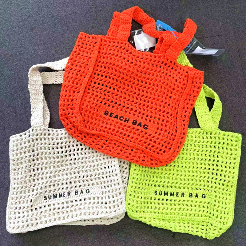 Women's & Children's & Hollow Crochet Woven Straw Summer Shoulder Bags