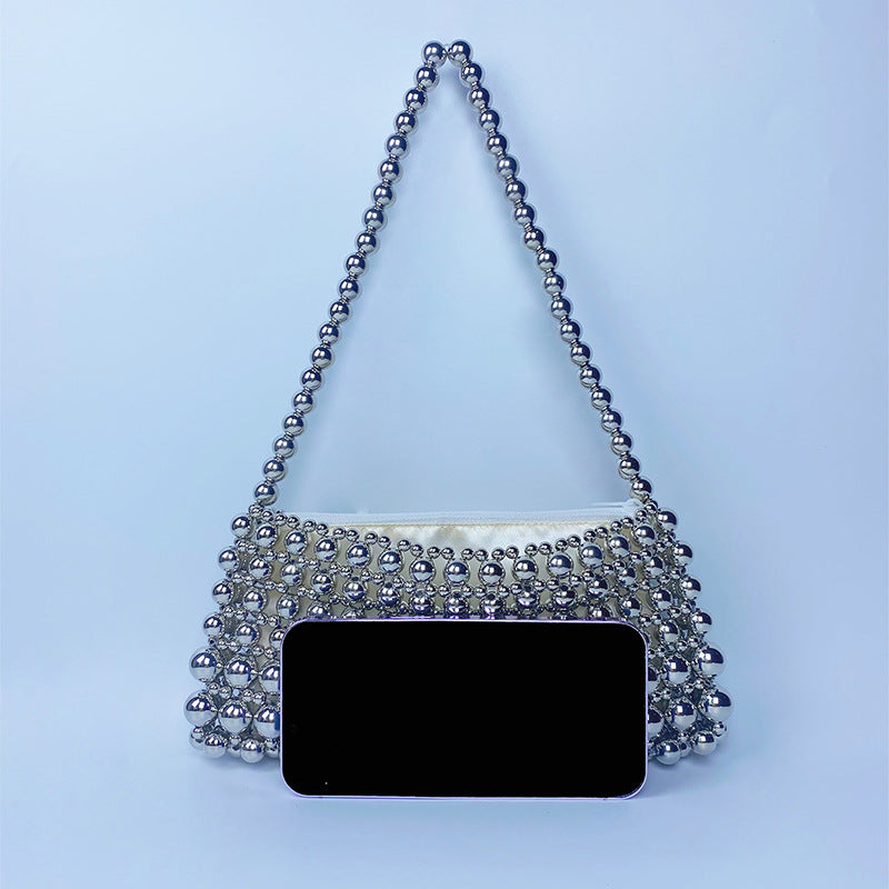 Vintage Pearl Chain Hand-woven Beads Underarm Shoulder Bags