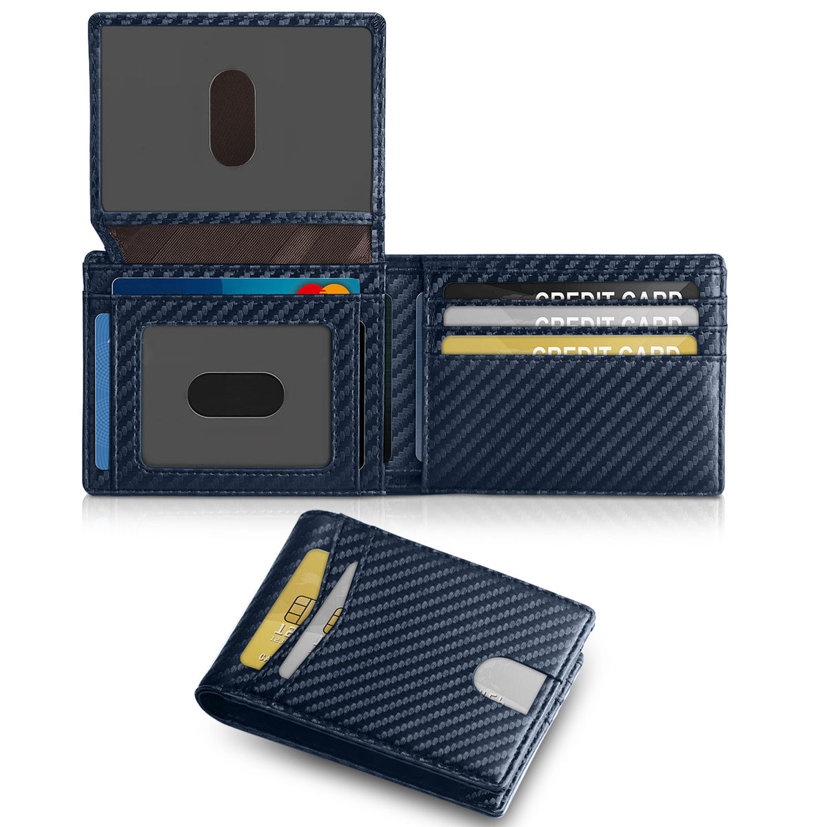 Men's Short Multiple Slots Carbon Fiber Leather Swiping Men's Wallet