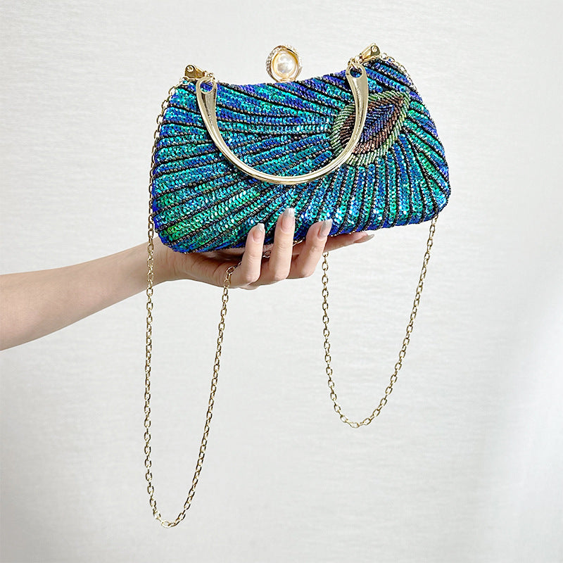 Handmade Hand-held Retro Dress Garment Peacock Feather Evening Bags