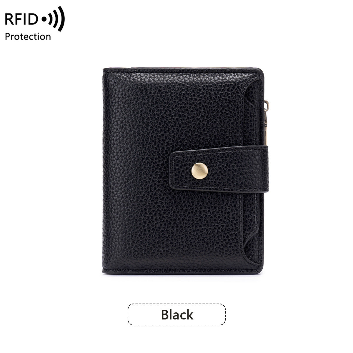 Women's Litchi Pattern Soft Leather Zip Multiple Slots Fashion Buckle