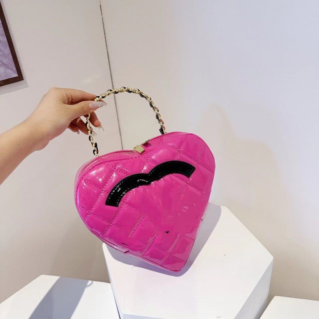 White Size Love Heart Patent Leather Handbags