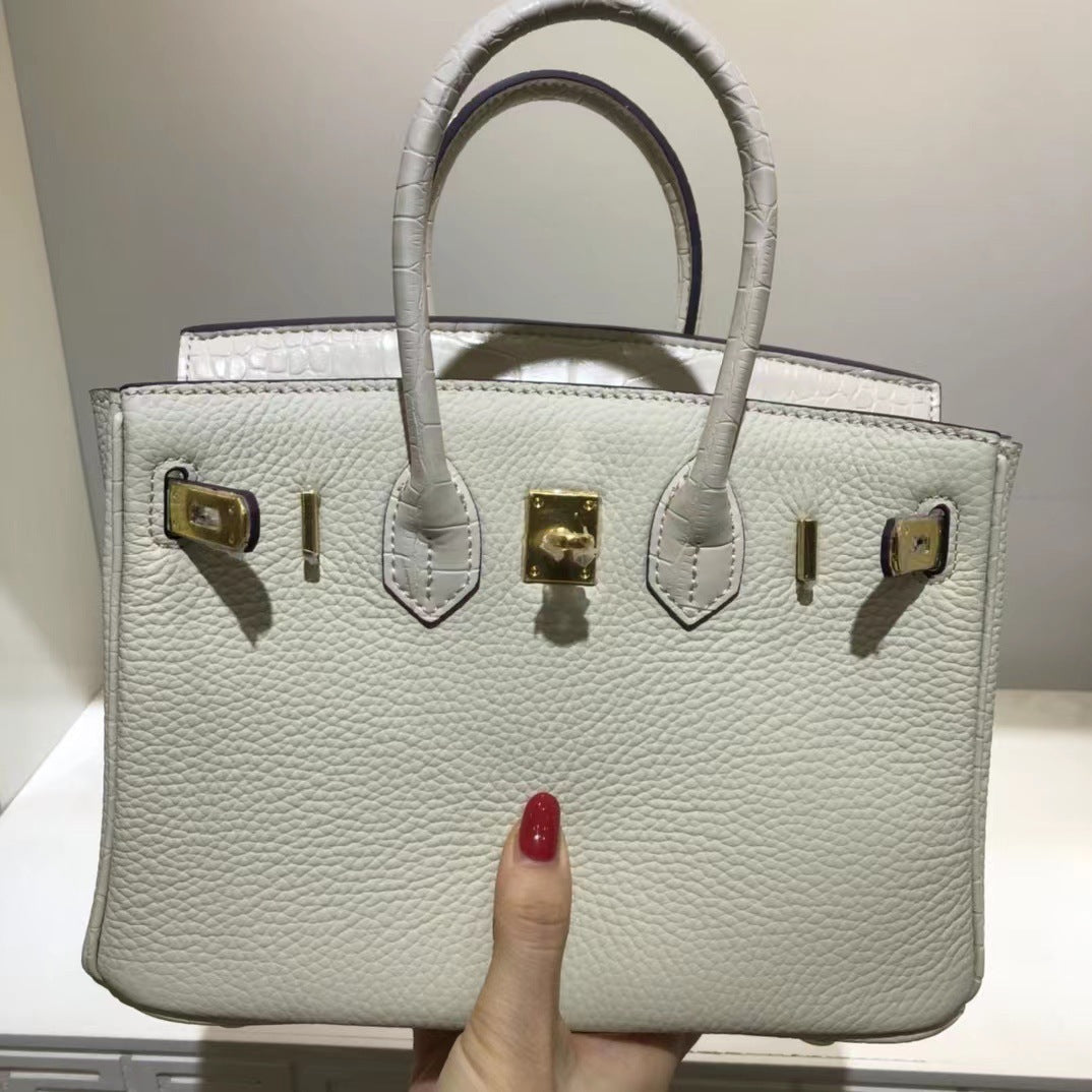 Women's Crocodile Pattern Cow Leather Color Matching Twist Women's Handbag