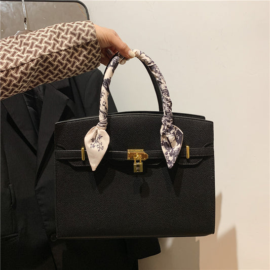 Women's Color Light Luxury Silk Scarf Minimalist Tote Bags