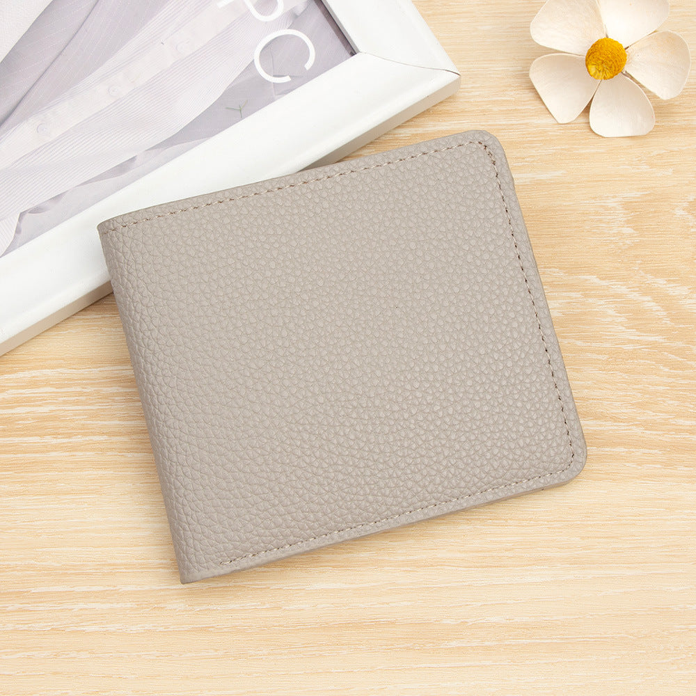 Women's Simple Short Two-fold Practical Soft Solid Color Portable Card Holder