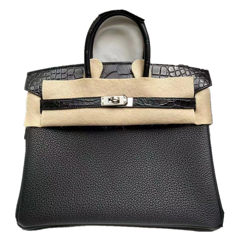 Women's Crocodile Pattern Cow Leather Color Matching Twist Women's Handbag