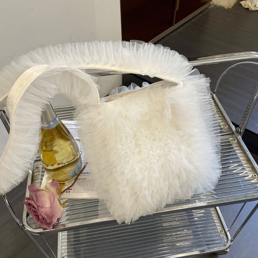 Women's French Style Cake Lace Pleated Layer Yarn Solid Color Crossbody Bags