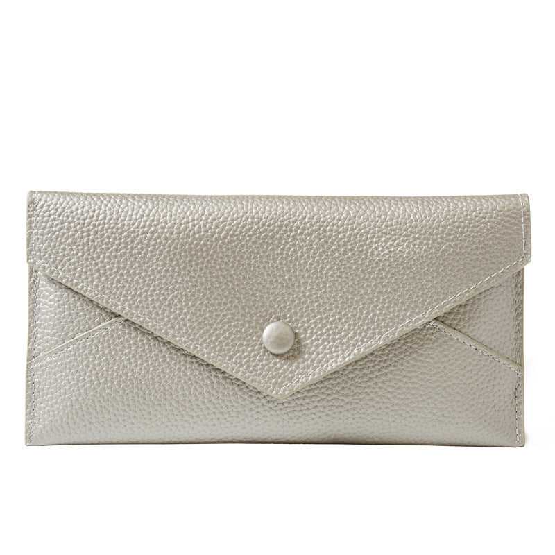 Women's Genuine Leather Simple Thin Envelope Large Capacity Ladies Wallet