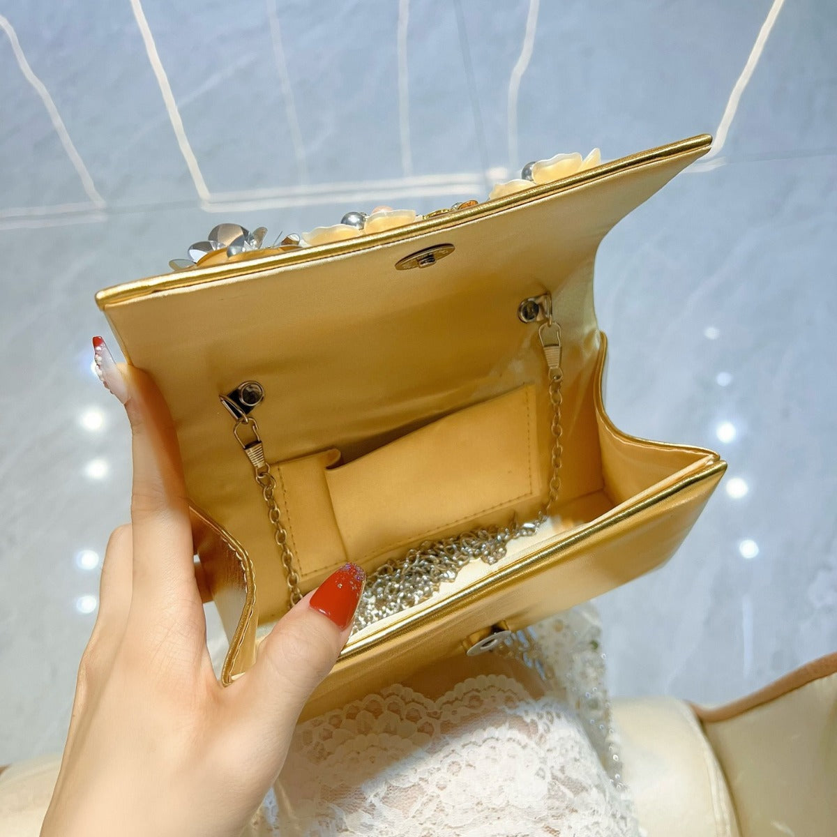 Classic Style Fashion Sequined Flower Banquet Bucket Bags