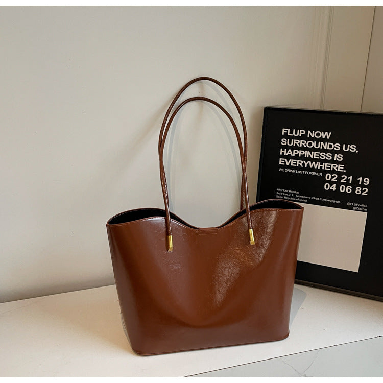 Women's Fashion Texture Solid Color Commute Minimalist Large Shoulder Bags