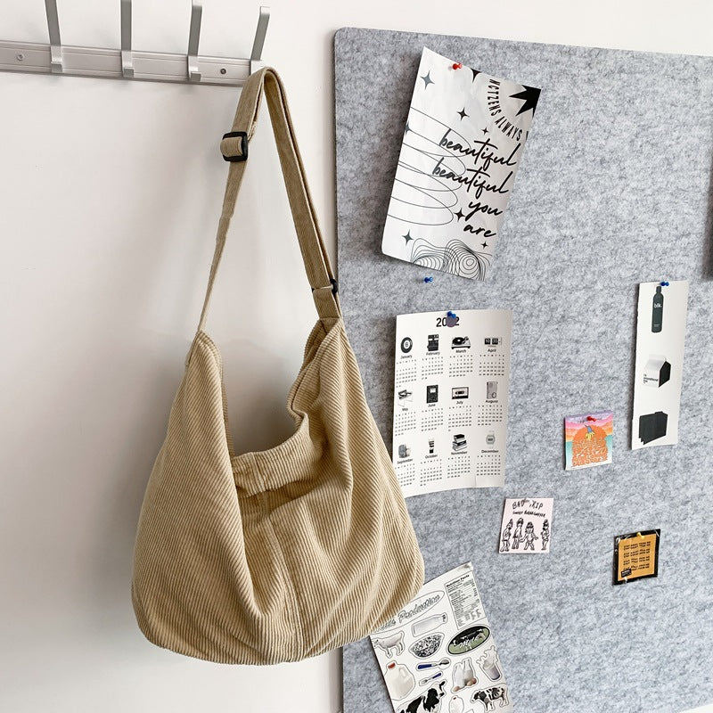 Corduroy Cloth Style Simple Literary Solid Color Shoulder Bags