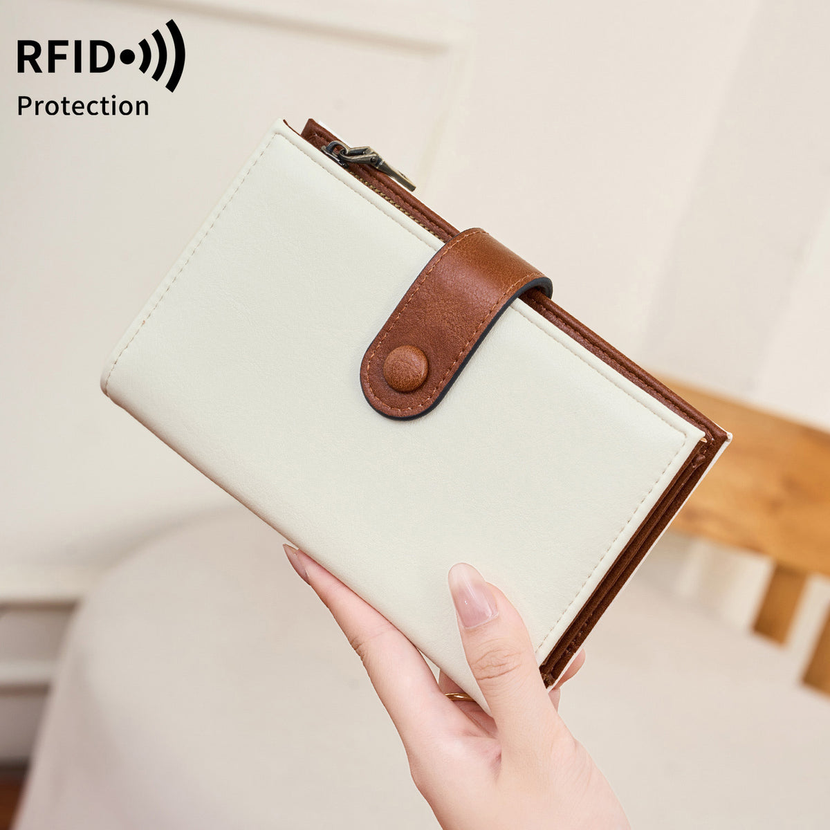 Women's Swiping Leather Multiple Slots Trifold Fashion Ladies Wallet