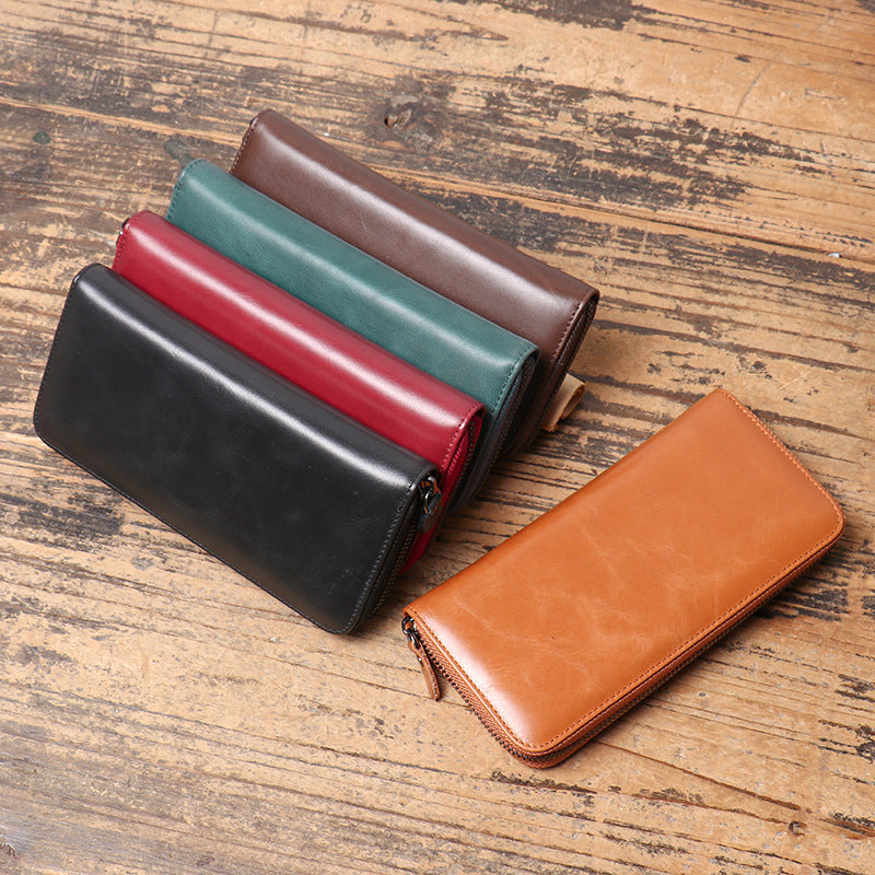 Women's & Men's & Antique Oil Wax Leather Multiple Ladies Wallets