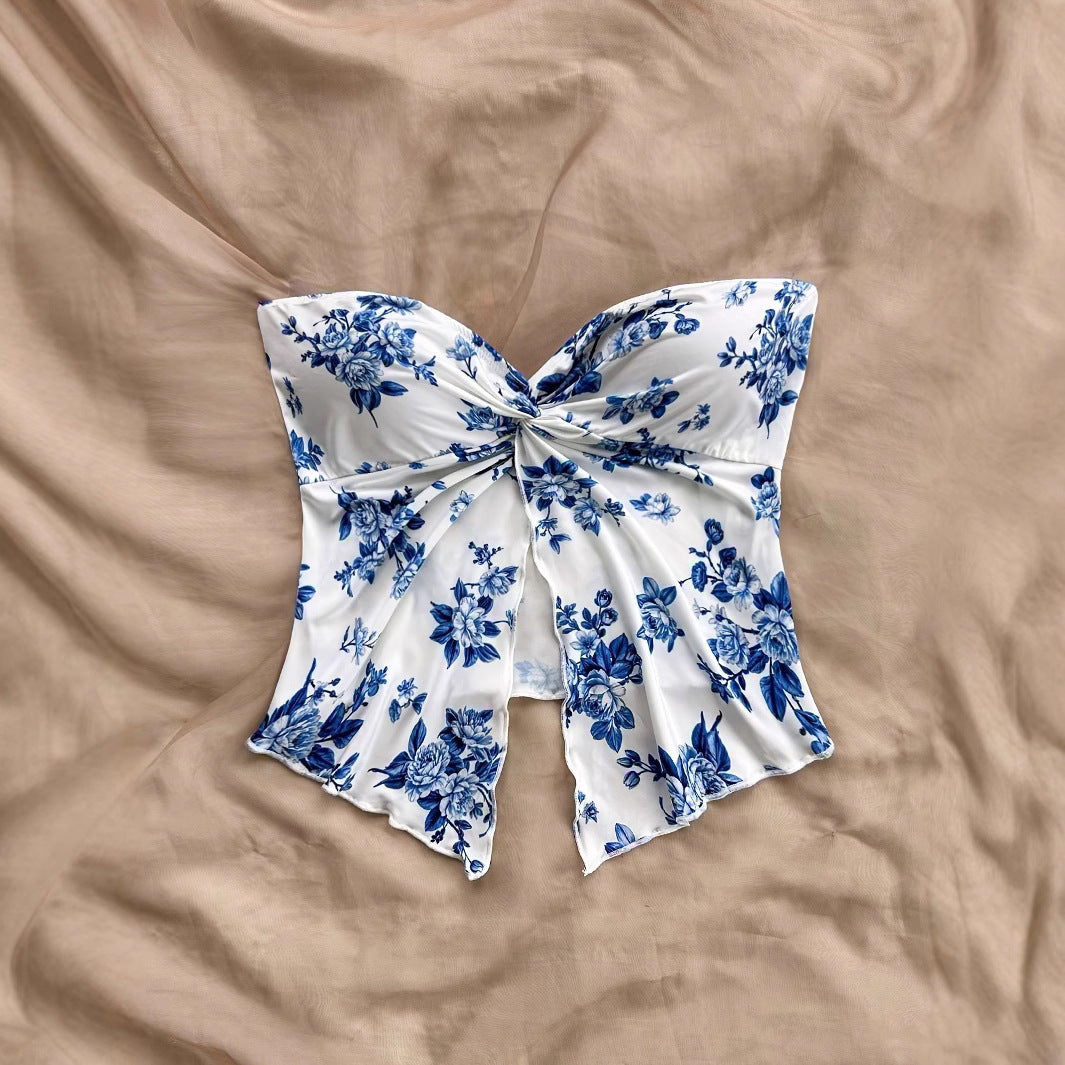 Asymmetric Hem Vacation Style Wrapped Chest Tops