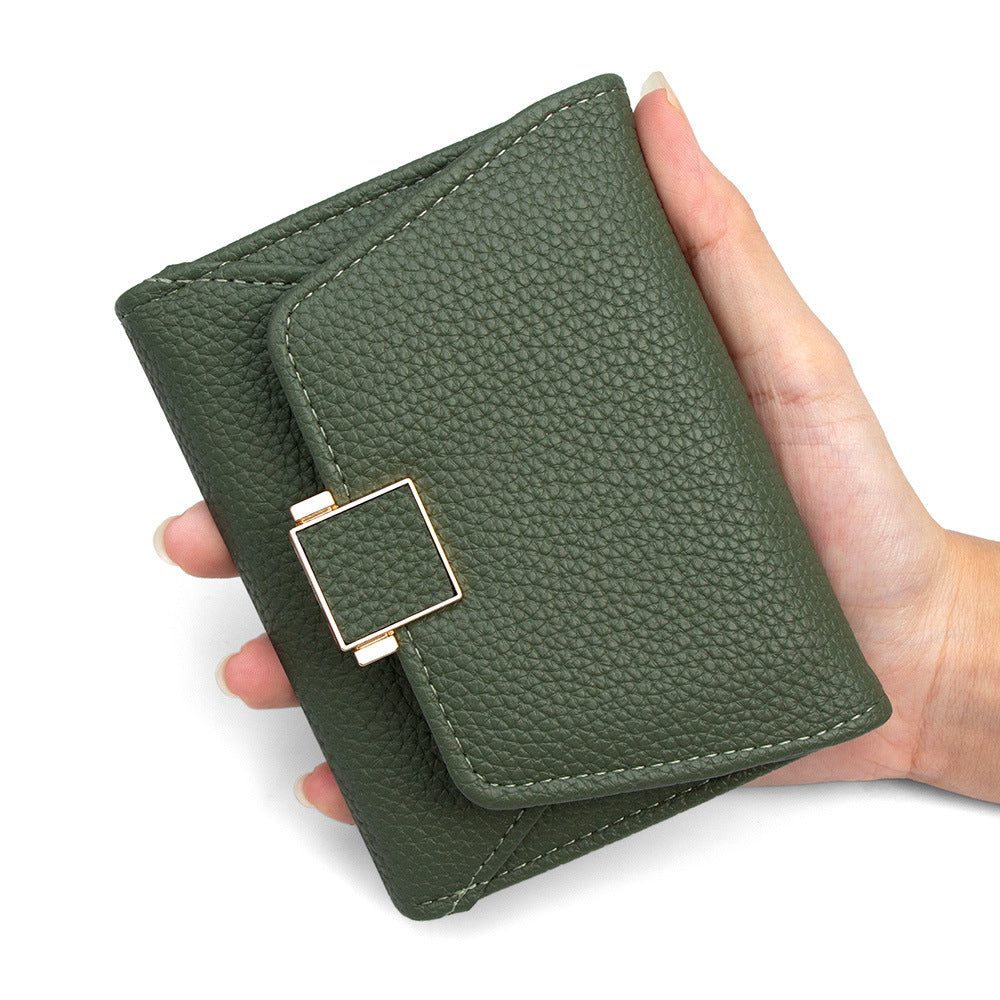 Women's Short Lychee Pattern Multiple Slots Tri Ladies Wallet