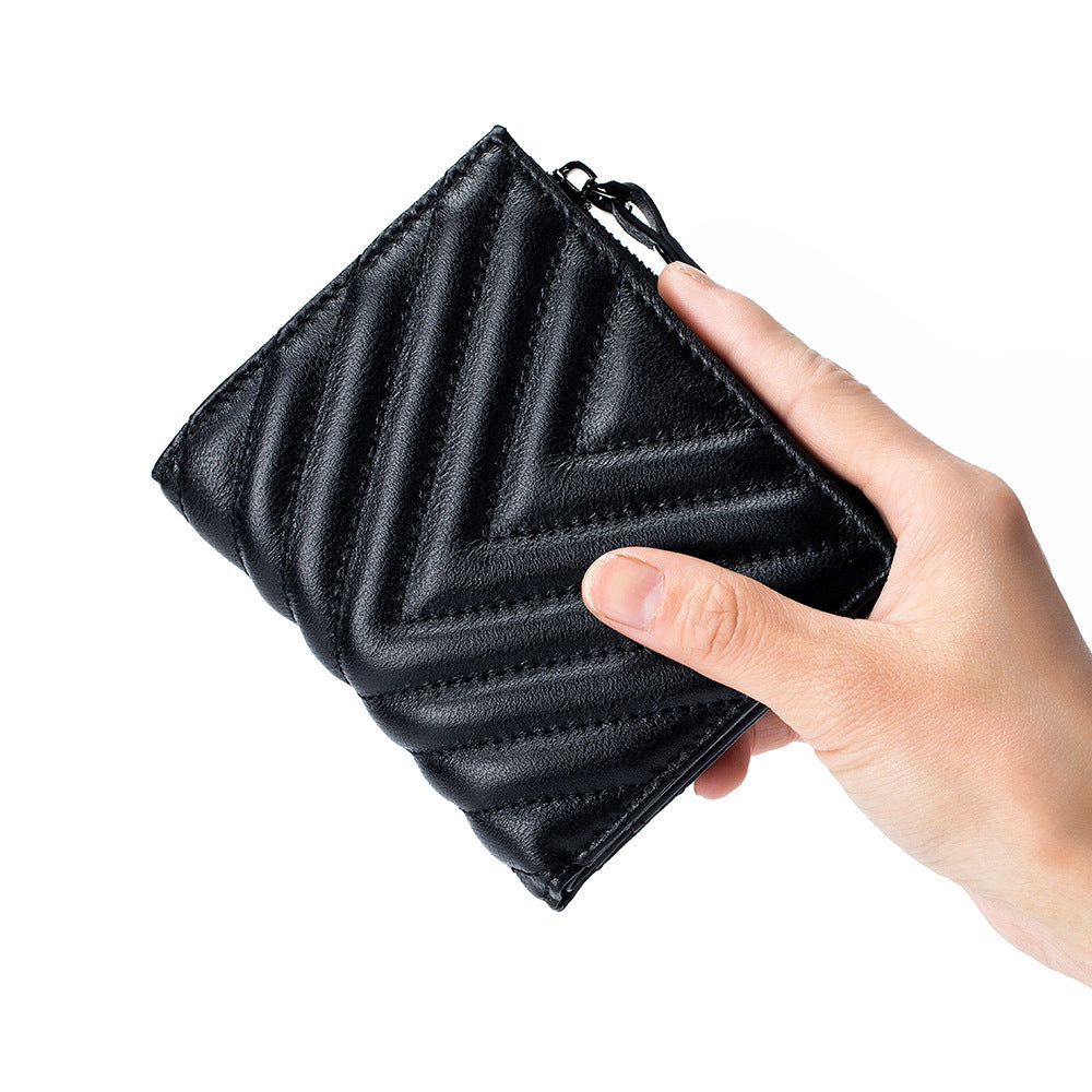 Women's Embroidered Folding Short Sheepskin Large Capacity Ladies Wallets