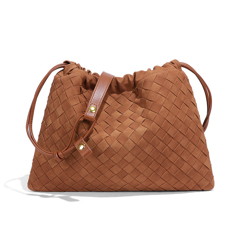 Women's Frosted Woven Drawstring Cloud Fashion Dumpling Shoulder Bags