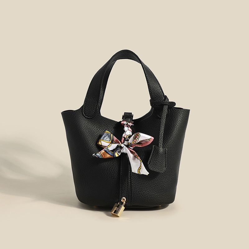 Women's Basket Fashion Portable Soft Leather Lychee Handbags