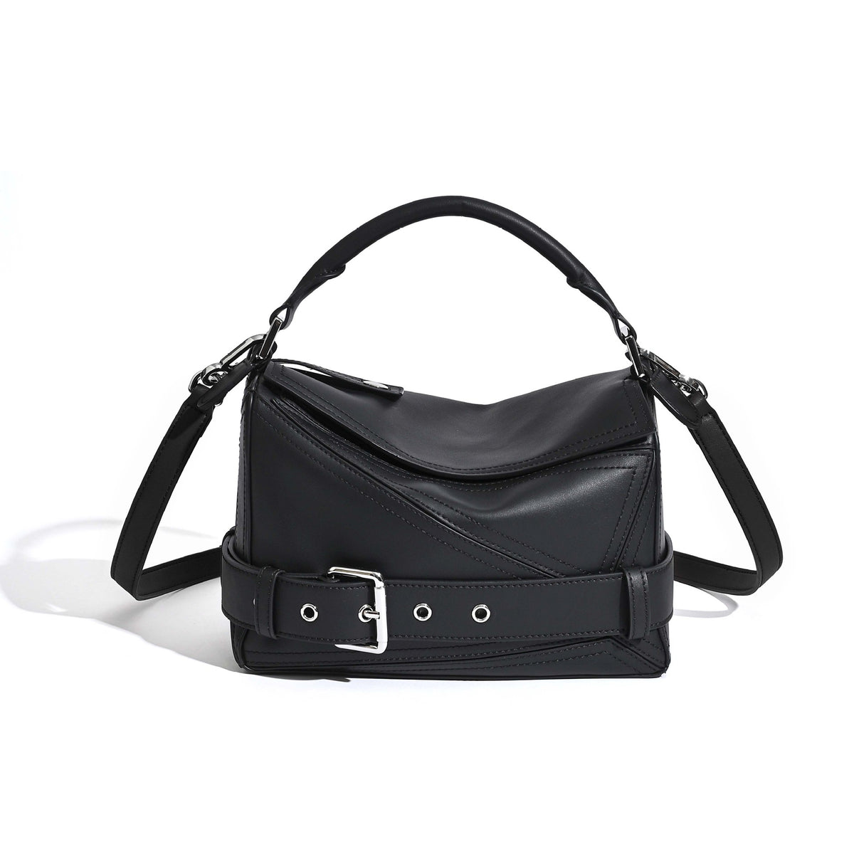 Women's Autumn First Layer Cowhide Geometric Motorcycle Genuine Leather Large Women's Handbag