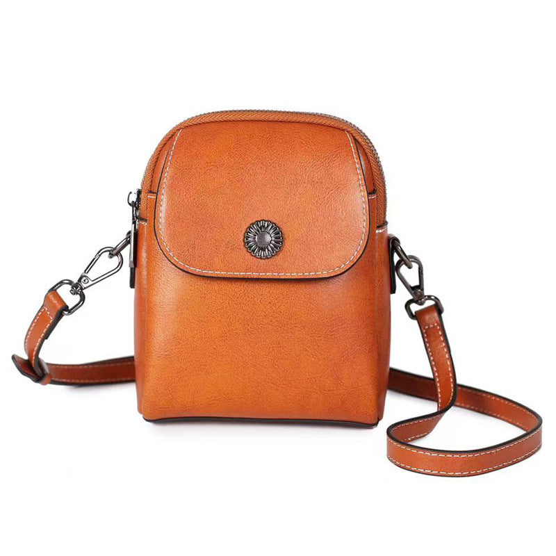 Women's Leather Retro Cowhide Vertical Mobile Phone Bags